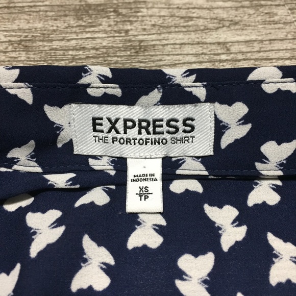 Express Portofino Shirt Women’s XS Navy Blue White Butterflies - Picture 6 of 7
